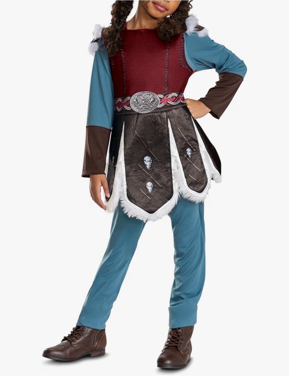 Astr Kids Viking Warrior Costume - Teal, Burgundy & Brown